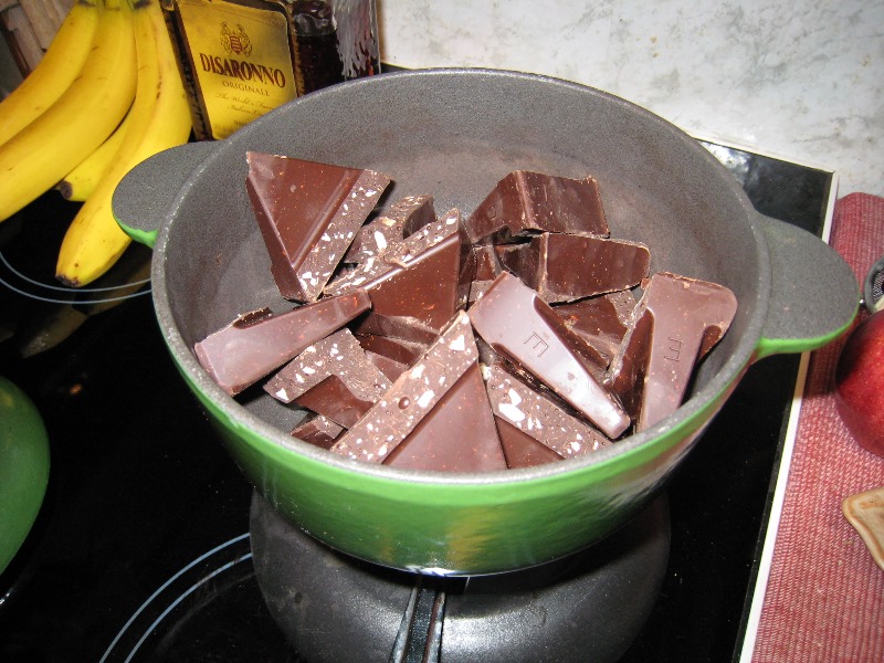 the chocolate broken in the pot ready for melting