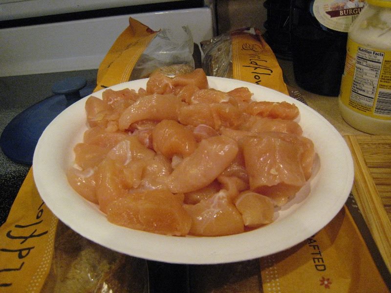 Plate of chicken filet cut in chunks