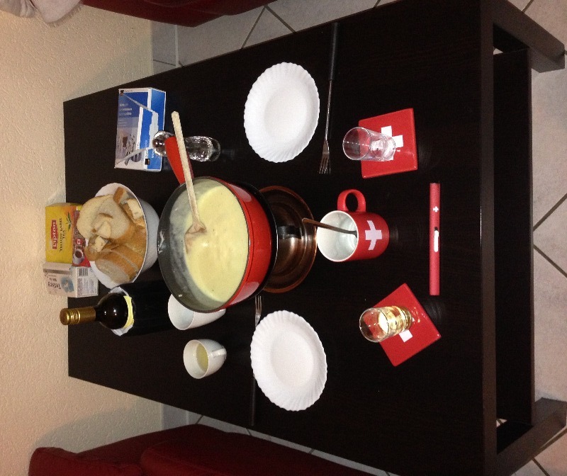 table set with fondue for two
