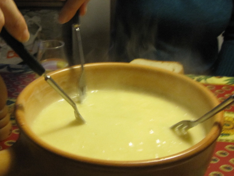 fully dip the bread into the fondue